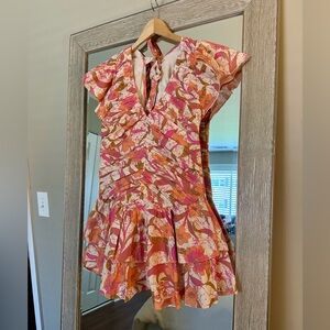 Love The Label Pink And Orange Floral Ruffle Mini Dress Size Small